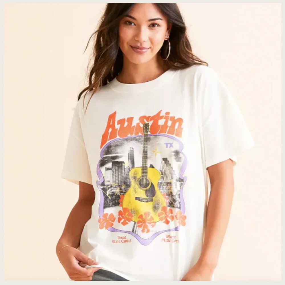 Girl Dangerous Austin Floral Print White Oversized Graphic Tee Size small